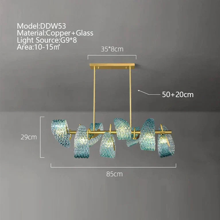 DecorBites™ Blue Glass Luxury Brass Ceiling Pendant Light - Creative Flower Design