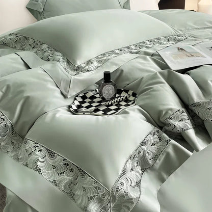 DecorBites™ Lace Embroidery 1200TC Egyptian Cotton 4Pcs Bedding Set with Wide Hollow Design