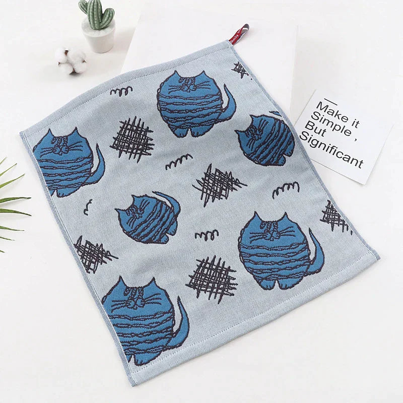 DecorBites™ Cat Gauze Hand Towels - Set of 4 | 100% Cotton, 35*40cm | Bathroom & Kitchen Essentials