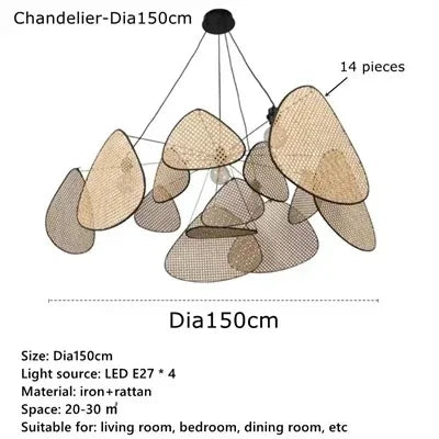 DecorBites™ Leaf Grid Handmade Rattan Screen Chandelier for Modern Living Room and Bedroom