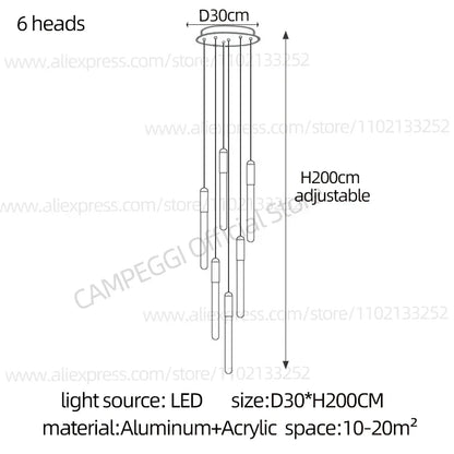 DecorBites™ LED Nordic Cylinder Chandelier: Modern Indoor Lighting for Staircase & Decoration