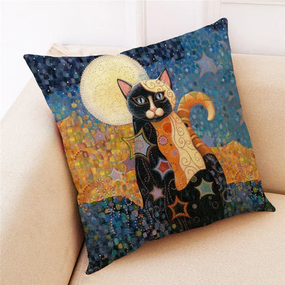 DecorBites™ Cat Print Black Short Plush Pillowcase for Modern Living Room Décor