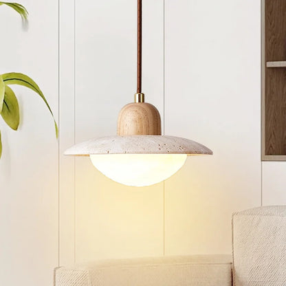 DecorBites™ LED Pendant Lights Yellow Travertine Wood Hanging Lamp for Bedroom Dining Room
