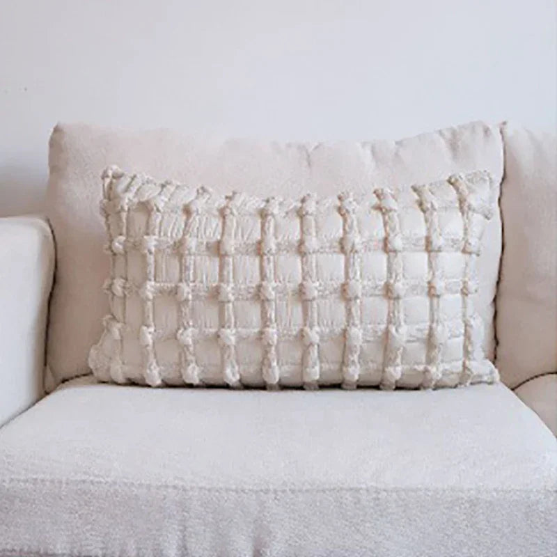 DecorBites™ Cream White Plaid 3D Bubble Cushion Cover - Light Luxury Decorative Sofa Pillow Cover