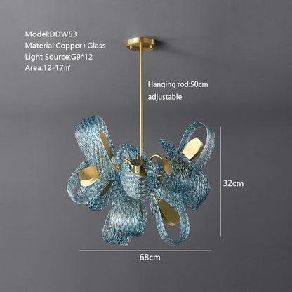 DecorBites™ Blue Peacock Leaf Glass Designer Chandeliers Lighting