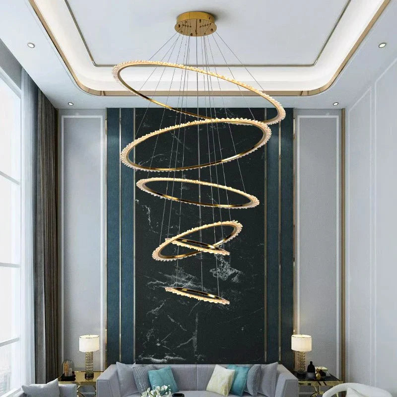 DecorBites™ Crystal Chandelier: Stair Pendant Lamp, Living Room & Interior Lighting