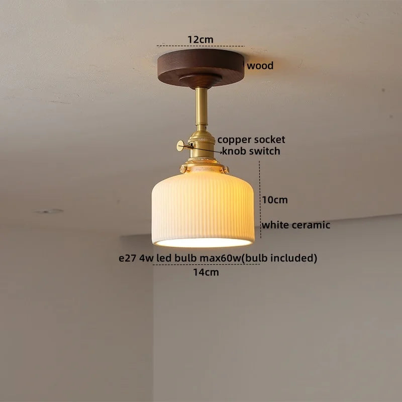 DecorBites™ Green Glass LED Ceiling Lights: Modern Copper Wood Indoor Lamp