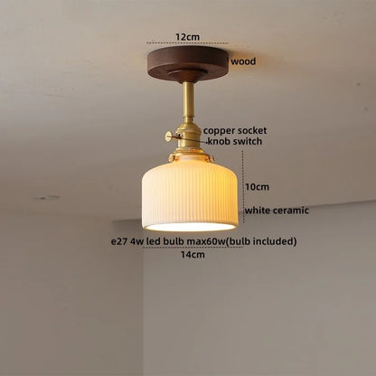 DecorBites™ Amber Glass LED Ceiling Light Modern Wood Canopy Kids Room Fixture