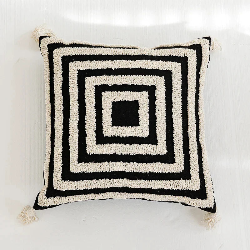 DecorBites™ Boho Tufted Pillow Cover with Tassels - 45x45cm Square for Home Décor