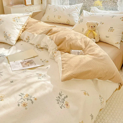 DecorBites™ Double-Sided Floral Print Cotton Bedding Set - Queen Size Soft Duvet Cover Set