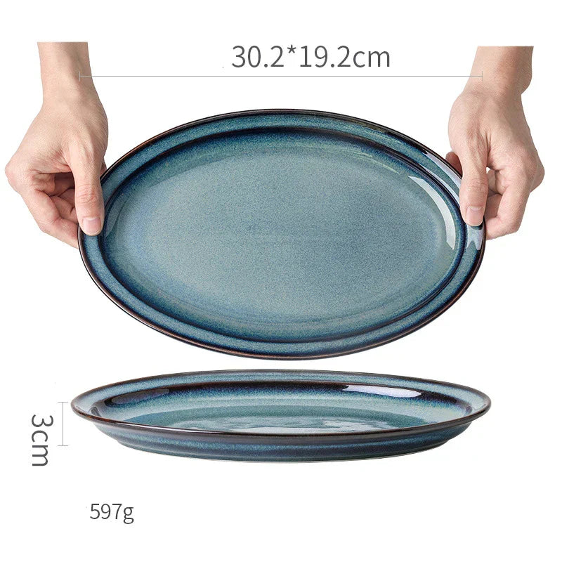 DecorBites™ Beautiful Blue Ceramic Bowl Kiln Dinnerware Dish