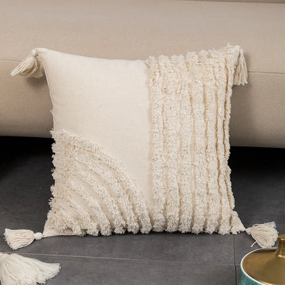 DecorBites™ Geometric Tufted Fringed Cushion Cover for Stylish Home Decor