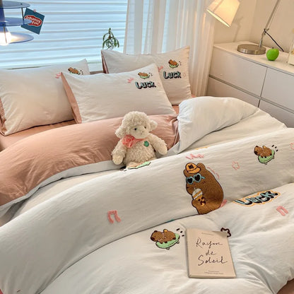 DecorBites™ Cartoon Pattern Embroidered Bedding Sets: Cozy, Soft, and Breathable for Kids and Adults