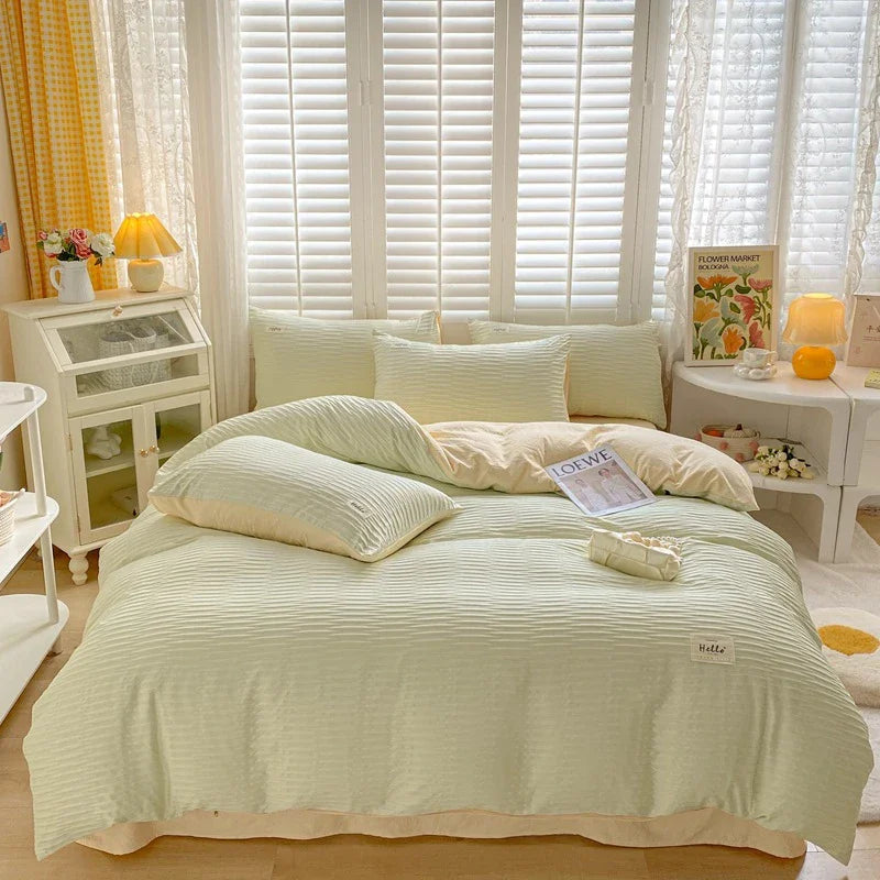 DecorBites™ Bubble Yarn Fabric Full Bedding Set with Duvet Cover, Sheet, Quilt, Pillowcase