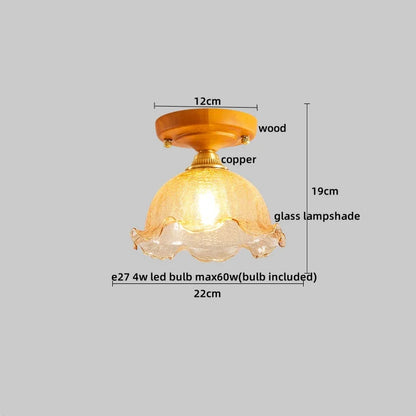 DecorBites™ Amber Glass LED Ceiling Light: Modern Aluminum Wood Kitchen Balcony Room Lamp