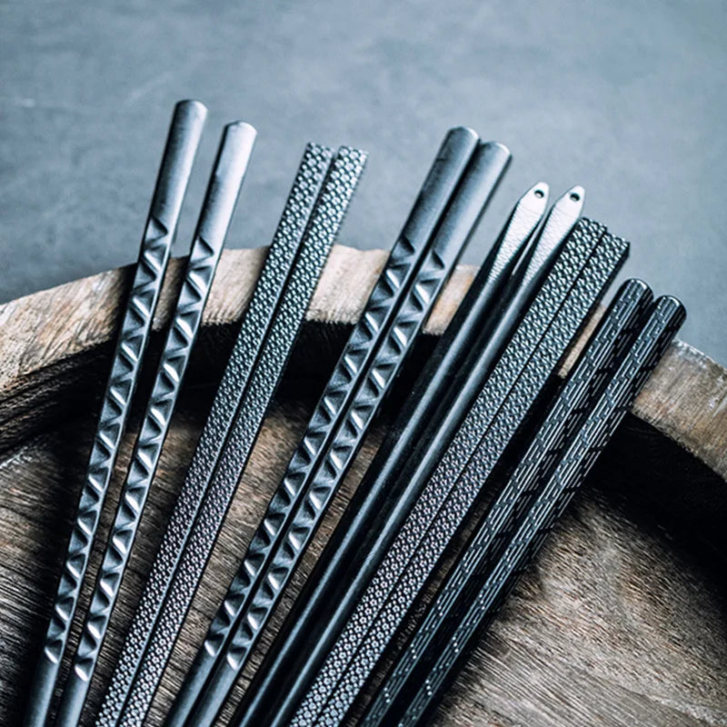 ™ Japanese Style Black Alloy Chopsticks - 10 Pairs | Anti-Slip, Moisture-Proof, High Temperature Tableware