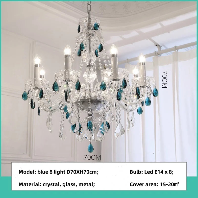 DecorBites™ Blue Crystal Chandelier: Luxury E14 Pendant Lights for Living Room and Bedroom
