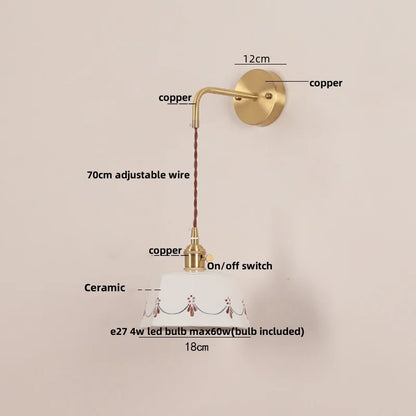 DecorBites™ Ceramic LED Wall Lamps Pull Chain Switch Rotate Copper Vanity Light