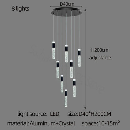 DecorBites™ Cylindrical Crystal Chandelier: Modern Villa Living Room Lamp for Stylish Interiors.