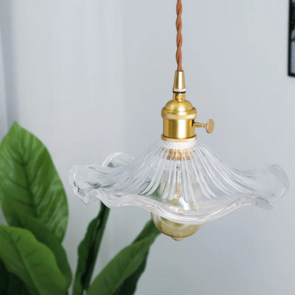 DecorBites™ Brass Glass Lotus Leaf LED Pendant Lamp: Nordic Minimalism for Living, Dining, Bedroom