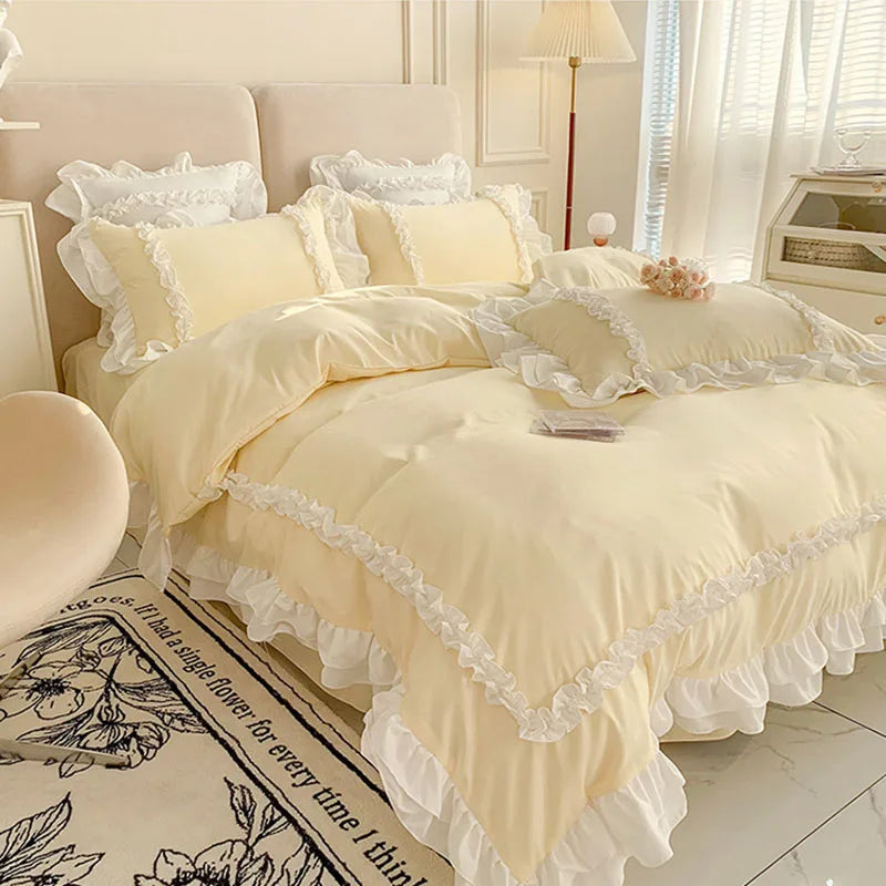 ™ Korean Princess Lolita Bed 4-Piece Set in Solid Washed Cotton
