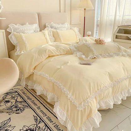 ™ Korean Princess Lolita Bed 4-Piece Set in Solid Washed Cotton