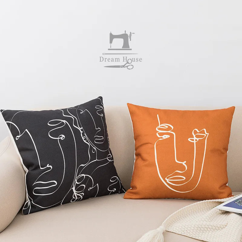 DecorBites™ Abstract Geometric Print Cotton Linen Pillow Cover Nordic Style Decor Pillowcase