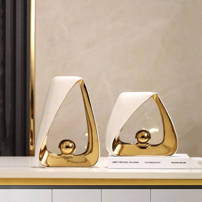 DecorBites™ Geometric Triangles Golden Ball Skeleton Sculpture: Abstract Home Decor Figurine