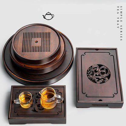 DecorBites™ Bamboo Tea Tray: Dual Purpose Teaware Holder with Water Storage and Drainage