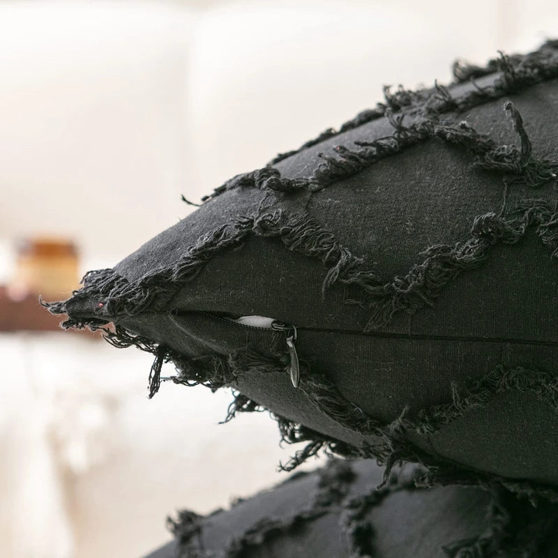 DecorBites™ Black Boho Lumbar Woven Pillow Cover for Bed Bedroom Decor