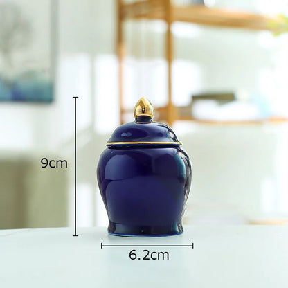 DecorBites™ Gold Tea Canister Ceramic Storage Jar with Lid for Desk Decoration