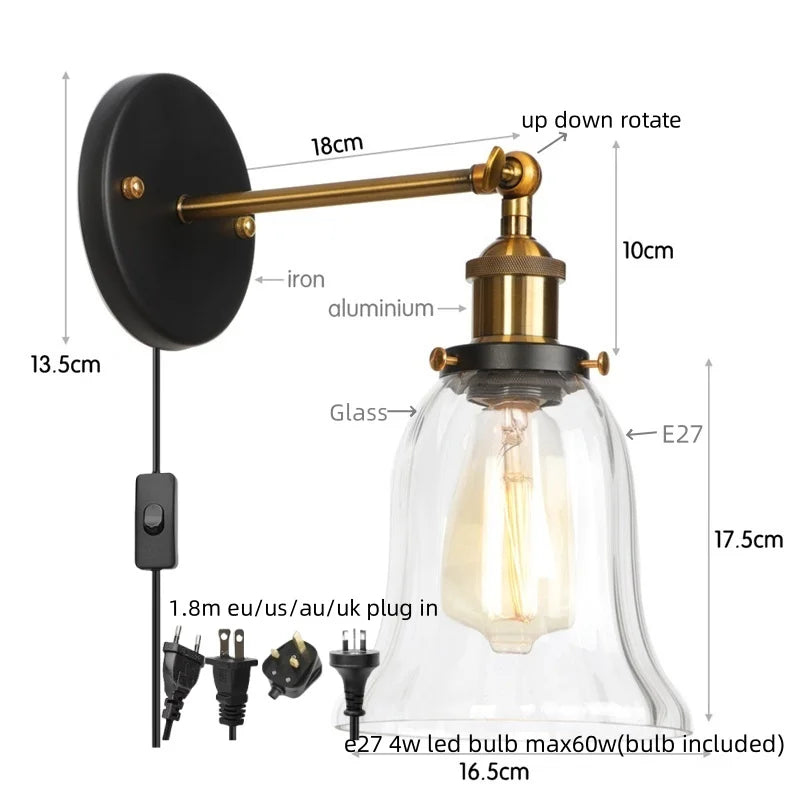 DecorBites™ LED Glass Wall Lamp Industrial Stair Light Fixture for Home Decor