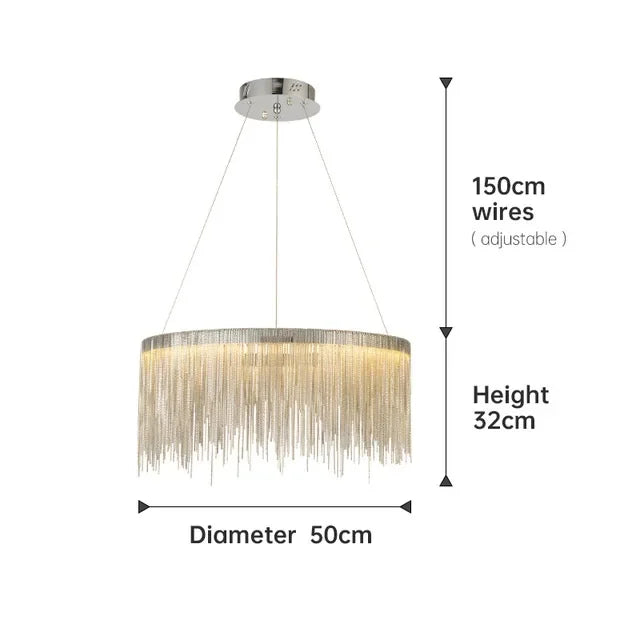 DecorBites™ LED Aluminum Tassel Chandelier: Modern Waterfall Pendant Light for Living Room, Hotel, Hall