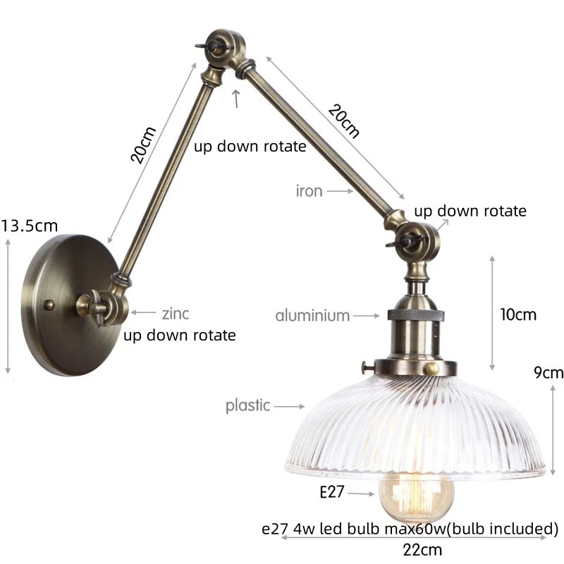 DecorBites™ LED Glass Swing Arm Wall Lamps for Bedroom, Bathroom, and Stairway