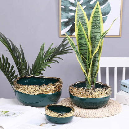 DecorBites™ Golden Edge Succulent Flower Pot Vase - Indoor Ceramic Planter Pot
