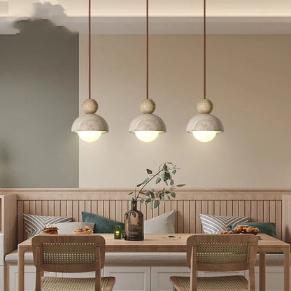 DecorBites™ Glass Ball Pendant Light - Adjustable Wire, LED, Yellow Travertine White, Dining Room