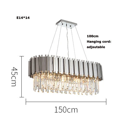 DecorBites™ Black Gold Crystal Oval LED Hanging Chandelier Lighting Fixture