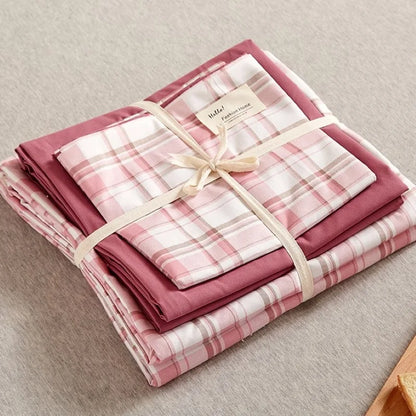 ™ Japanese Grid Printed Cotton Bedding Set in Queen/King for Cozy Sleep