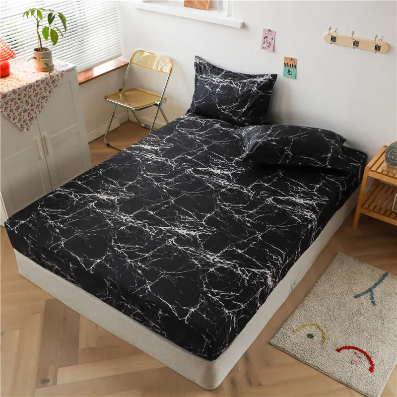 DecorBites™ Golden Feather Fitted Sheet Set: 120/150/180Cm + 2 Pillowcases