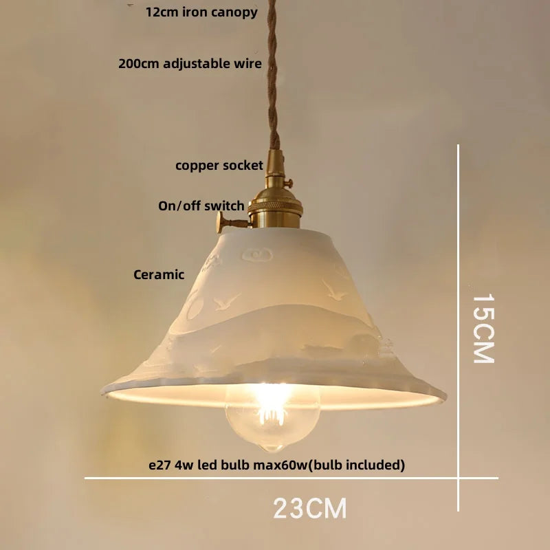 DecorBites™ Ceramic LED Pendant Lamp, Modern Nordic Design, Adjustable 2m Wire, White Finish