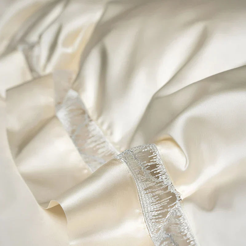 DecorBites™ Luxe Brocade & Egyptian Cotton Bedding Set with Hollow Lace Edge