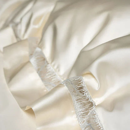 DecorBites™ Luxe Brocade & Egyptian Cotton Bedding Set with Hollow Lace Edge