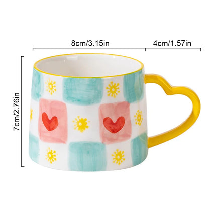 DecorBites™ Love Heart Ceramic Mug: Hand-Painted Coffee Cup for Valentine's Day Gift