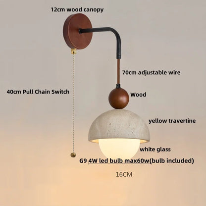 DecorBites™ LED Yellow Travertine Stone Wall Lamp with Pull Chain Switch
