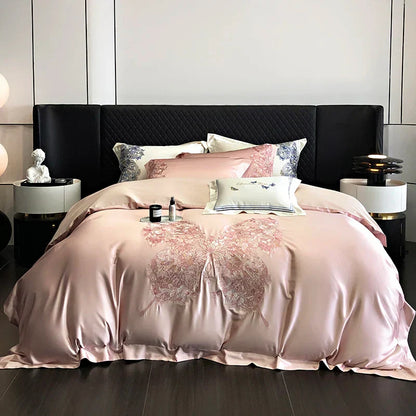 DecorBites™ Butterfly Flowers Embroidery Luxury Bedding Set 4Pcs