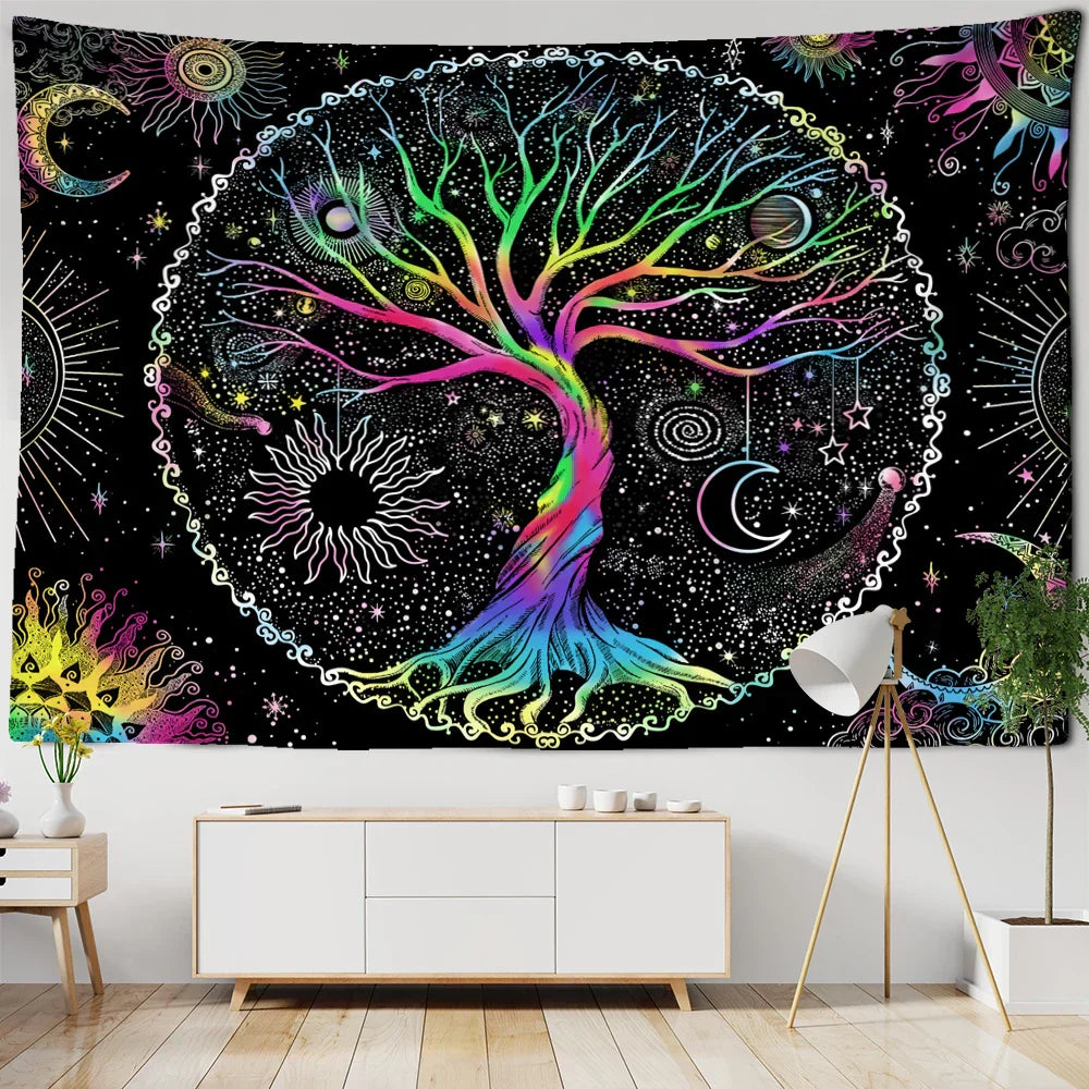 Abstract Tree Of Life Tapestry Wall Hanging by DecorBites™ - Psychedelic Hippie Tapiz Art