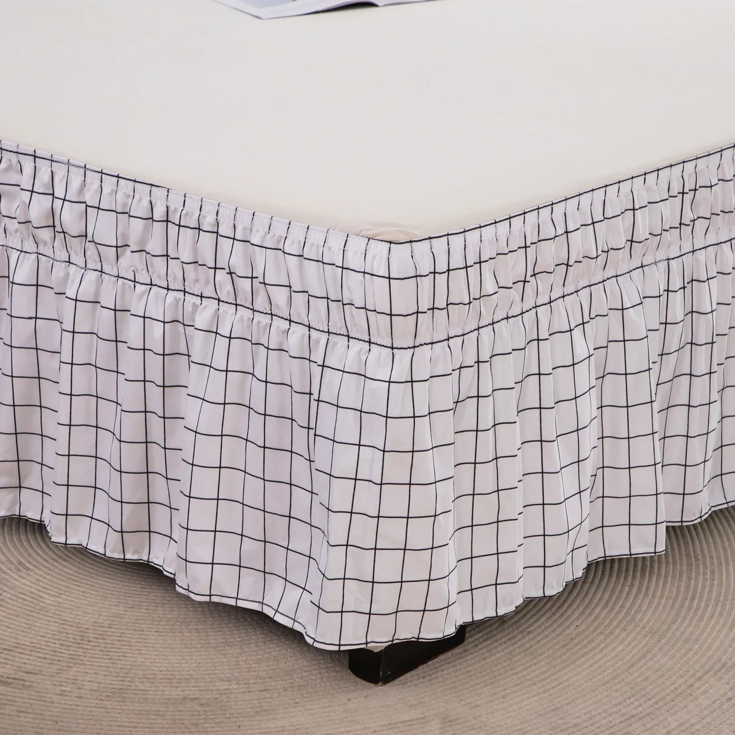 DecorBites™ Elastic Band Diamond Lattice Ruffled Bed Skirt for Queen Size Mattress