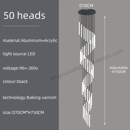 DecorBites™ Loft Black Chandelier: Acrylic Villa Ceiling Lamp for Living Room & Staircase