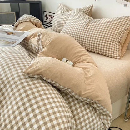DecorBites™ Japanese Style Check Duvet Cover Set - Soft Washed Quilt Cover & Pillowcase