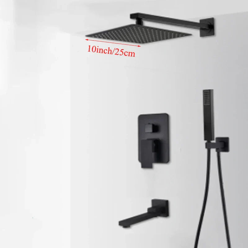 DecorBites™ Black Wall Mounted Shower System with Handshower - 12/16 Inch Rainwater Faucet